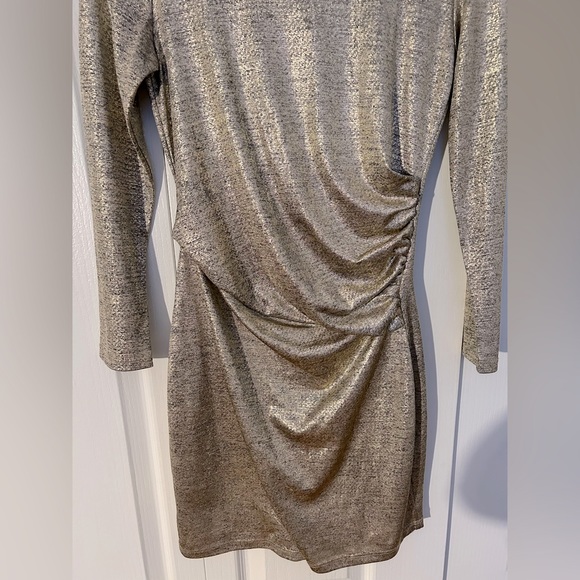 Lulus | Luxe of my life Gold Stretchy dress 3/4 sleeves - Picture 6 of 9